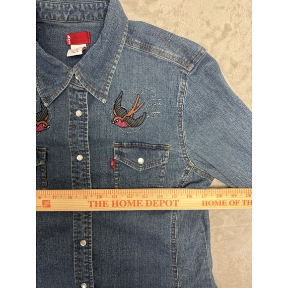 Levi's Western Denim Shirt Embroidered Swallow Birds El Dorado M - Picture 8 of 9